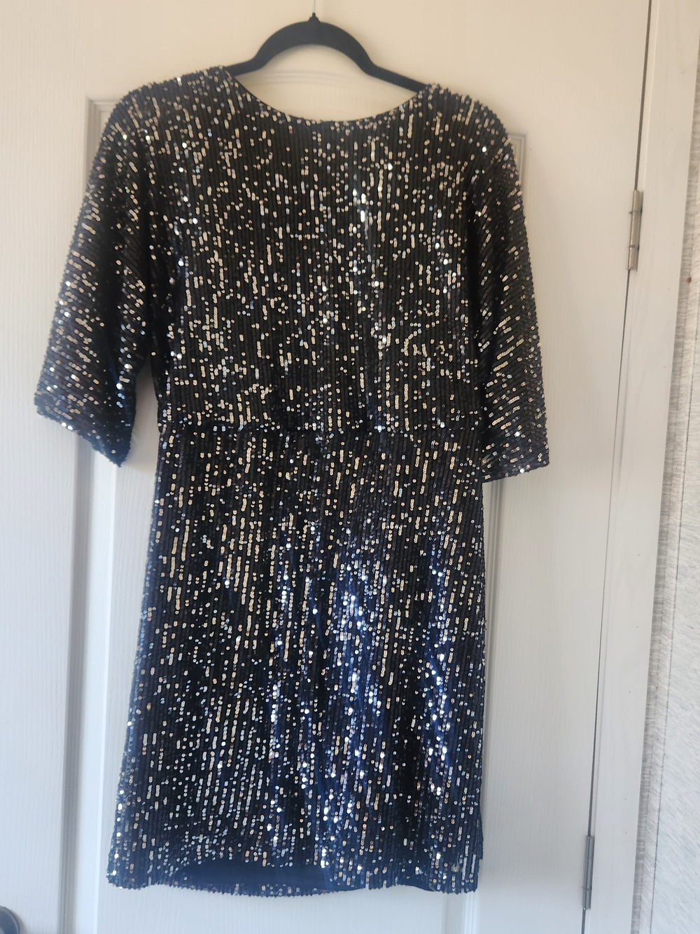 Cato Black Sequin Midi Dress with Silver Accents L BNWT